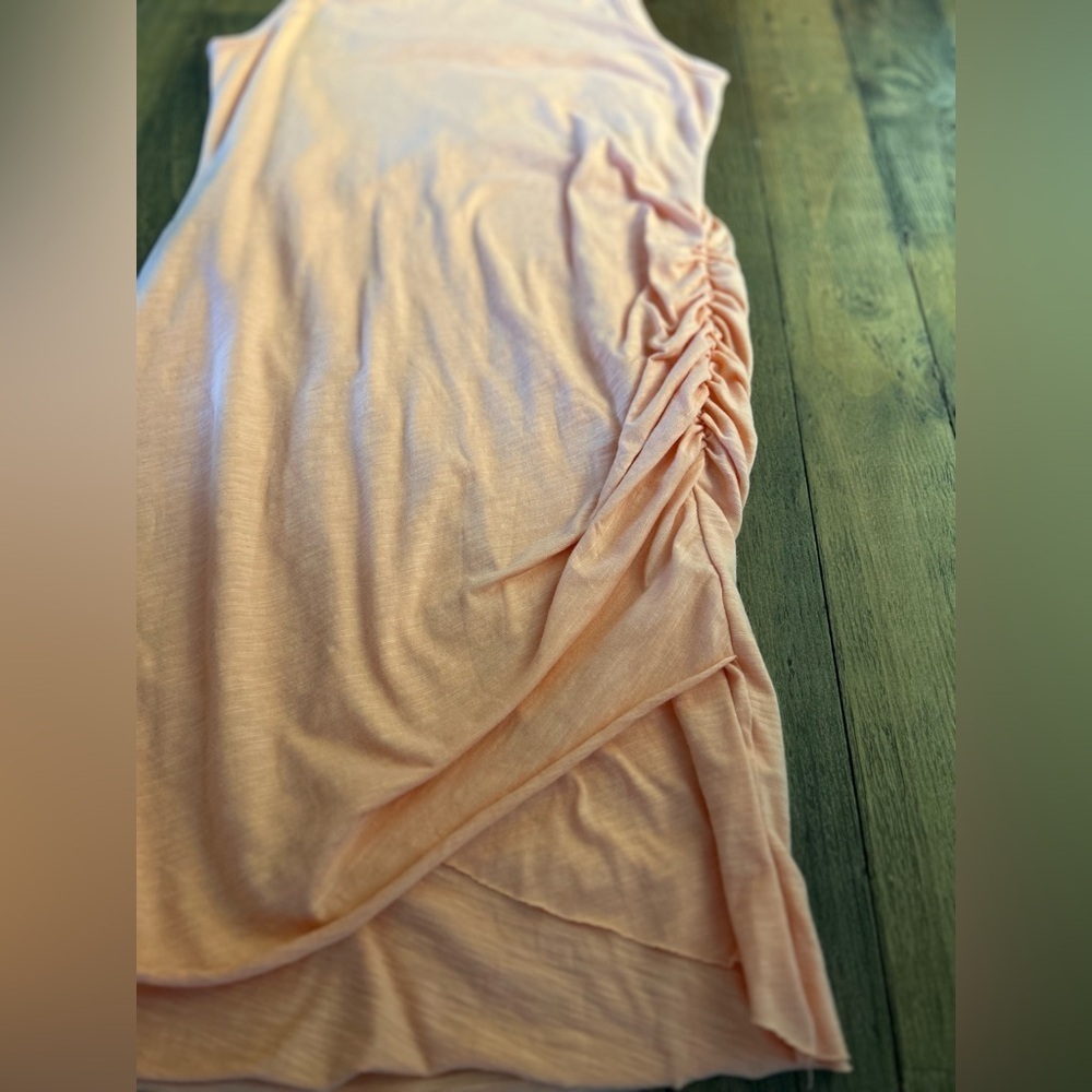 PINK LILY Sleeveless peach Dress with rouching on the side lined - Picture 8 of 10